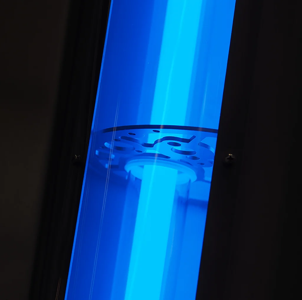 Furnace pilot light keeps going out in Raceland, LA: close-up of a blue ultraviolet lamp glowing inside enclosed equipment